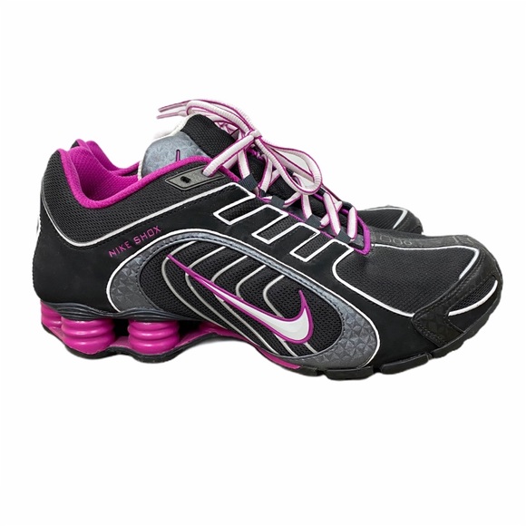 black and pink nike shox